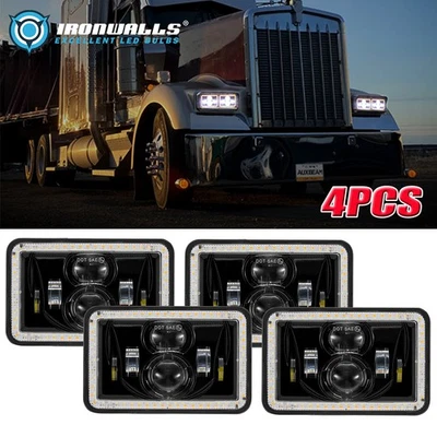 4Pcs 4x6" LED Headlight Hi-Lo DRL Seaded Beam Angel Eye For Chevrolet RV Trailer - Image 1 of 4