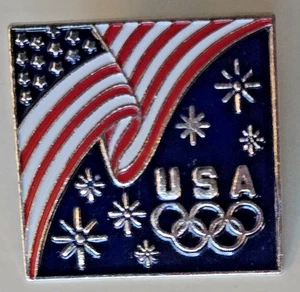 Vintage Aminco USA US Winter Olympics Flag Snowflakes Enamel Silver Tone Pin 1" - Picture 1 of 2