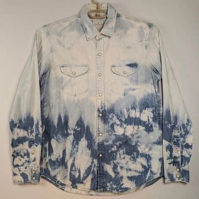 Camisa de mezclilla blanqueada American Eagle para hombre M Western Pearl Snap Ombre manga larga Foto 1 de 4