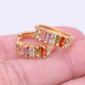18K Yellow Gold Filled Women Fashion Rainbow Topaz Hoop Huggie Earrings Jewelry - Picture 1 of 16