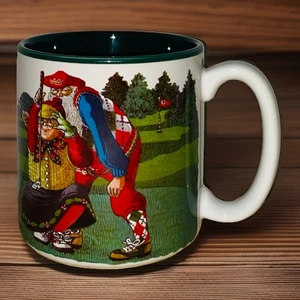 Mr. & Mrs. Santa Golfing Christmas Coffee Mug 1994 Potpourri Designs Excellent - Picture 1 of 4