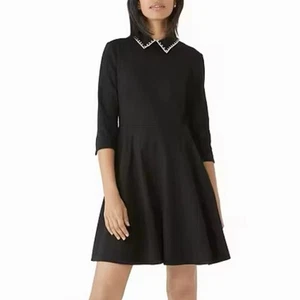 Abito Kate Spade impreziosito colletto svasato ponte XL nero LBD strass perla - Foto 1 di 11