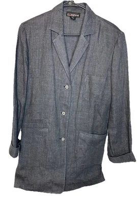VINTAGE Ellen Tracy Blazer Jacket Women Size 8 Organic Linen Dark Gray - Image 1 of 4