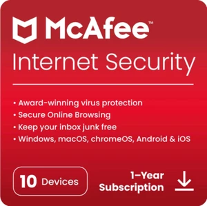 McAfee Internet Security Antivirus 2025 10 Device 1 Year 5 Minute EMAIL Delivery - Picture 1 of 6