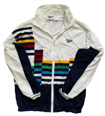 Chaqueta cortavientos Reebok vintage talla L - rayas multicolores - estilo raro años 90 Foto 1 de 4