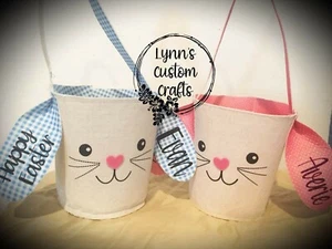 Personalized Bunny Easter Basket. Blue or Pink - Picture 1 of 5