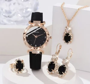 Ladies Women Quartz Wrist Watch Watches with Leather Strap 4 piece set UK - Picture 1 of 6