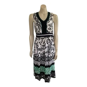 ORIENTIQUE Sun Dress Lined Cotton Sleeveless V Neck Beaded Patterned Black Sz 10 - Picture 1 of 13