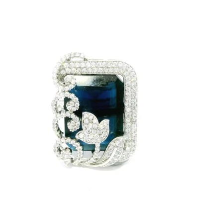 Кольцо с заклепками из камня синего сапфира и кубического циркония регулируемый размер - Изображение 1 из 4