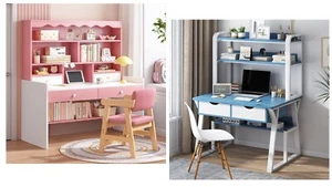 Kids Children Wooden Free Standing Study Writing Room Table Desk Shelves Drawers - Picture 1 of 22