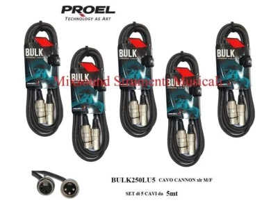 PROEL BULK250LU5 BILANC. CAVO MICROFONO CASSE CANNON XLR M/F SET 5 CAVI da 5 MT