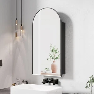 Arched Bathroom Mirror Cabinet Metal Framed Premium Black Wall Mounted Storage - Picture 1 of 9