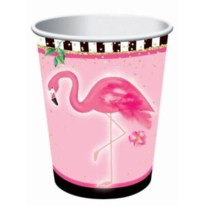 Flamingo Pink Tropical Bird Summer Luau Theme Party 9 oz. Paper Cups