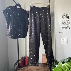 INC intimates women’s short sleeves long bottoms black with star prints pjs XS - Picture 1 of 6