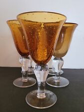 Artland Iris Amber Bubble Hand Blown Glass Water Goblets Vintage Set Of 4