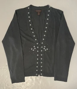 Chadwicks Cardigan Sweater Women’s Large Gray Bead Trim V Neck Office Career - Picture 1 of 14