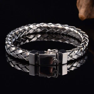 Pure S925 Sterling Silver Chain Men Women 9mm Weave Wheat Link Bracelet 8-9inchL - Picture 1 of 5