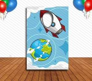Rocket Theme Face Cutout, 24x36" Photo Stand-in, Party Selfie Photo Prop - Picture 1 of 7