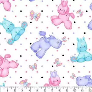 Ponies White Comfy Flannel Fabric - Picture 1 of 2