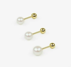 14k Solid Gold Small Pearl Stud Earring, Helix Cartilage, Single - Picture 1 of 3