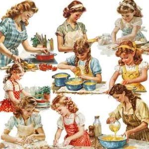 Vintage Women Girls Cooking Kitchen Journal Planner Scrapbooking Stickers Craft - Picture 1 of 2