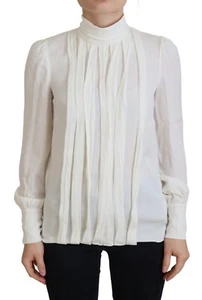 Blusa DOLCE & GABBANA Top Blanco Seda Cuello Simulado Mangas Largas IT38/US4/XS 1200usd - Imagen 1 de 8