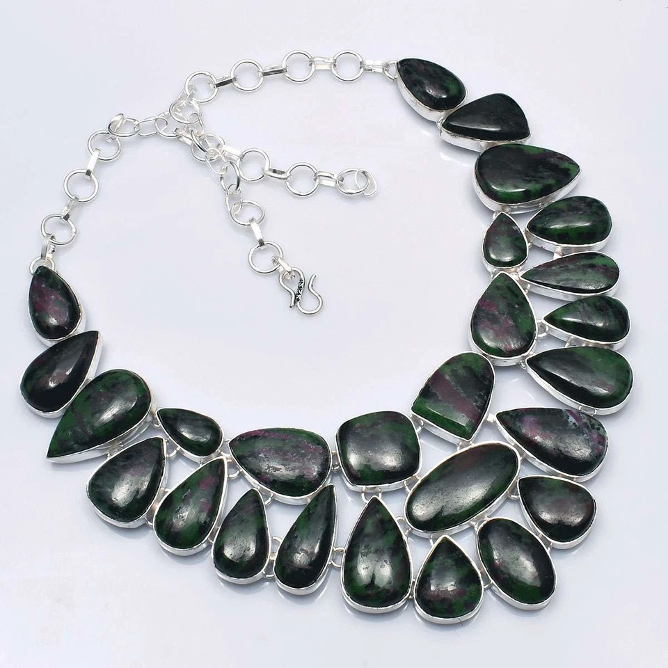 Collar grande hecho a mano de zoisita rubí joyería 127 gms LV-289 Foto 1 de 1