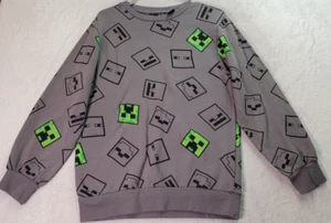 Jinx Sweatshirt Youth XL Gray Minecraft Knit Cotton Long Raglan Sleeve Crew Neck - Picture 1 of 9