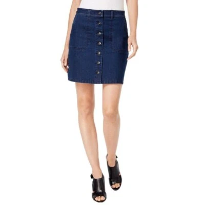 NUEVO CON ETIQUETAS $89 Falda Denim Two by Vince Camuto Botón Frontal Azul Oscuro Elastizada Talla 2 26 Foto 1 de 4