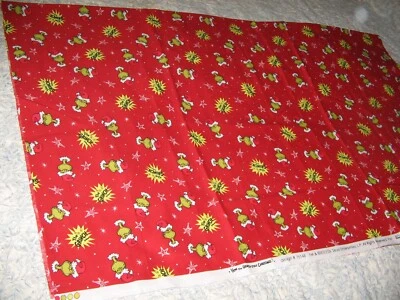 Robert Kaufman Cotton Fabric Christmas Grinch 36x45" Red Quilt Sew #75148 CLEAN - Image 1 of 3