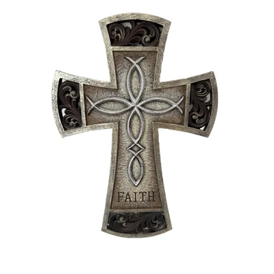 "Cruz de pared de fe aspecto de metal rústico decoración cristiana placa religiosa 12""" Foto 1 de 4