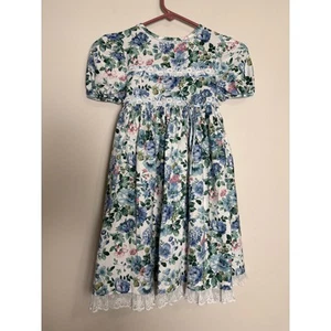 Vintage 80s Girls Bonnie Jean Cottage Floral Dress Size 8 Short Puff Sleeve Lace - Picture 1 of 6
