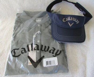 Callaway Golf Large Opti-Dry Gray Golf Shirt and a Callaway Blue Visor new w tag - Image 1 of 4