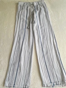 Rewash Medium Wide Leg Linen Blend Raw Hem Vacation Casual Beachy Pants Pockets - Picture 1 of 10