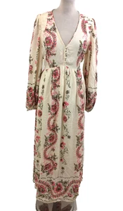 Per Una Women's Dress Size 12 Ecru Pink Mix Floral L/Sleeve Button Midaxi New F1 - Picture 1 of 10