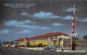 Colorado & Southern RR Station Burlington Bus Depot Cheyenne WY Vintage Postkarte - Bild 1 von 1