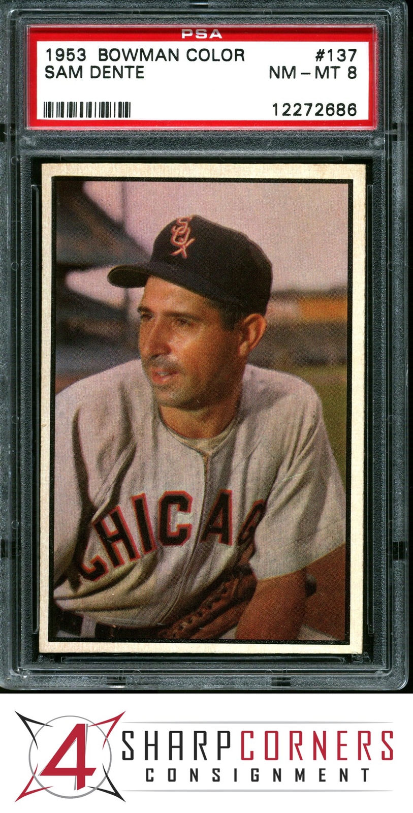 1953 BOWMAN COLOR #137 SAM DENTE WHITE SOX PSA 8 A3581742-686