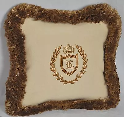 Brushed Fringed Cream Faux Suede Personalized & Embroidered Custom Pillow 12" - Image 1 of 3