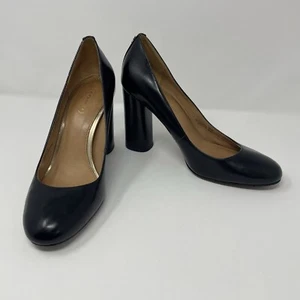 Coach Ophelia Box Calf Black Leather Stack Heel Pumps Round Toe Shoes Size 7 - Picture 1 of 10