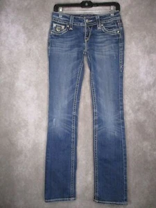 Rock Revival Jeans Womens 27 Blue Tori Low Rise Straight Studded Embroidered - Picture 1 of 13