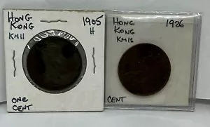 Set of 2 Hong Kong 1905H One Cent KM11 VF & Hong Kong 1926 Cent KM16 XF+ - Picture 1 of 7