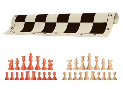 Orange & Natural Chess Pieces 20" Black Vinyl Board - Triple Weight Chess Set - Image 1 of 4