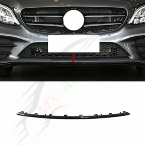🔥Gloss Black Middle Front Bumper Lip Moulding Trim For Mercedes W205 C 2019-20 - Picture 1 of 7