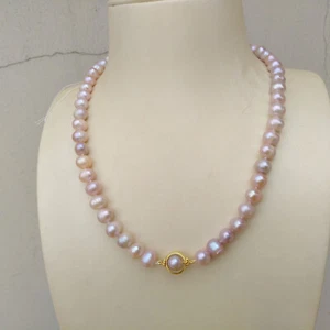 18" Vibrant Natural South Sea AAA pink purple Pearl Necklace 45cm 14k Gold P - Picture 1 of 10