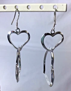 Simple Sterling Silver 925 Open Double Heart Drop Earrings Beautifully Designed - Picture 1 of 8