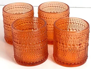 Set Of 4 Vintage Amber Bubble Glass Votive Candle Holders Cups - Picture 1 of 8