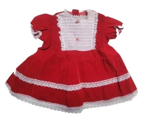 Vintage Girls Dress Velvet Red 4 Years White Lace Ruffle - Picture 1 of 3