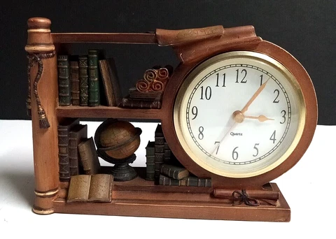 Bookcase Globe Book Resin Quartz Decorative Mantel Desk Table 8"w Clock *Works* Cover