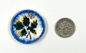 Dollhouse Miniature Ceramic Plate Leaves Blue Green Gold Yellow & White 1  1/4"D - Picture 1 of 4