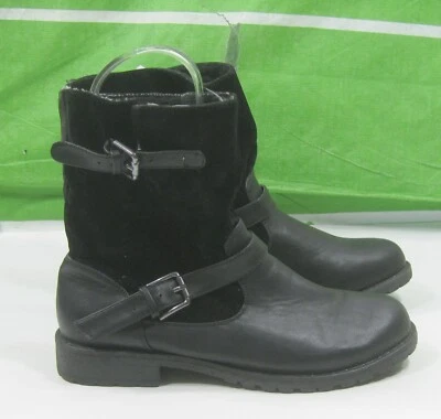 Negro 1" Bloque Tacón Punta Redonda Hebilla Lateral Botines Mujer Talla 6 Foto 1 de 4
